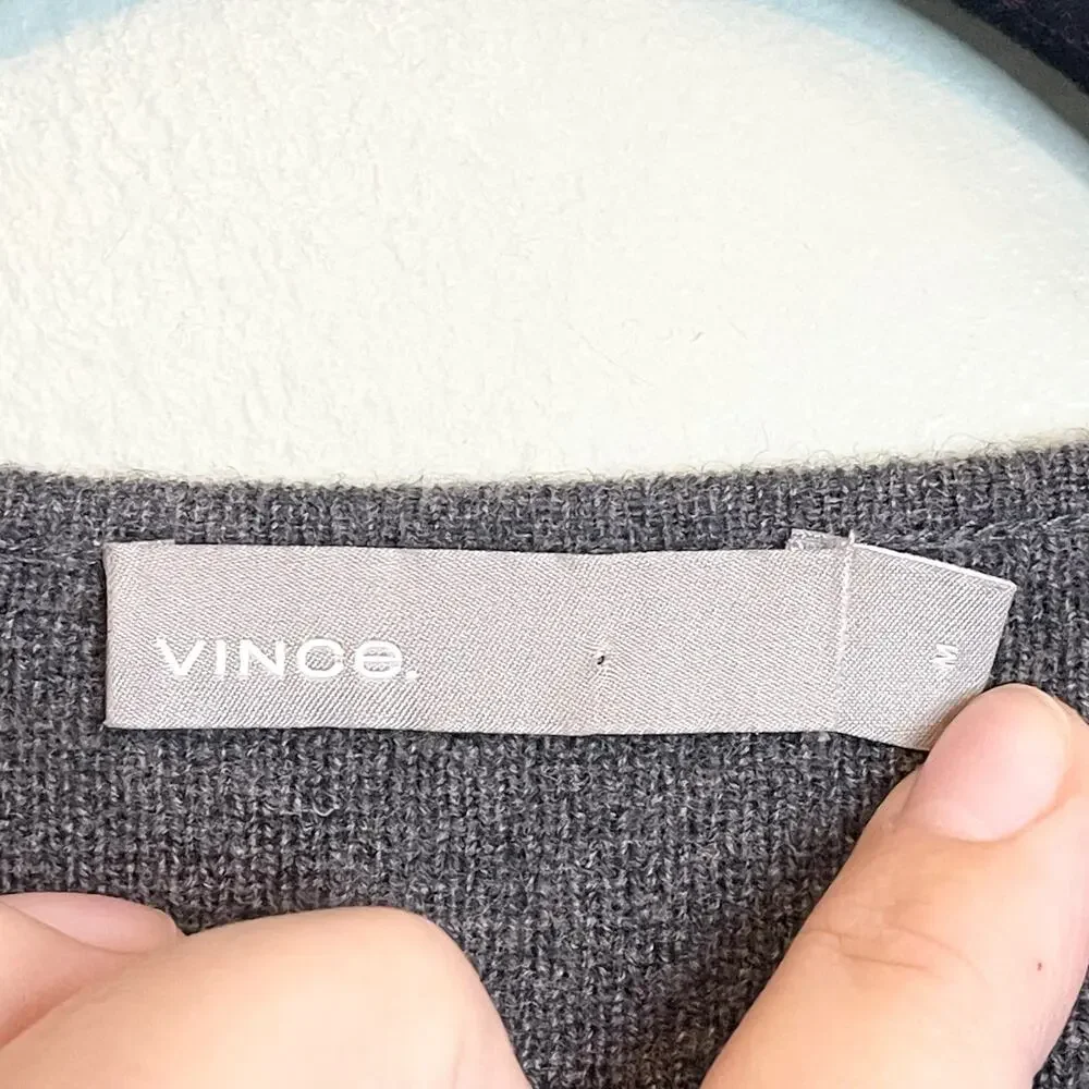 Vince Wool Cashmere Sweater M Gray Dolman Sleeve Lace Up Preppy Cozy Warm Soft